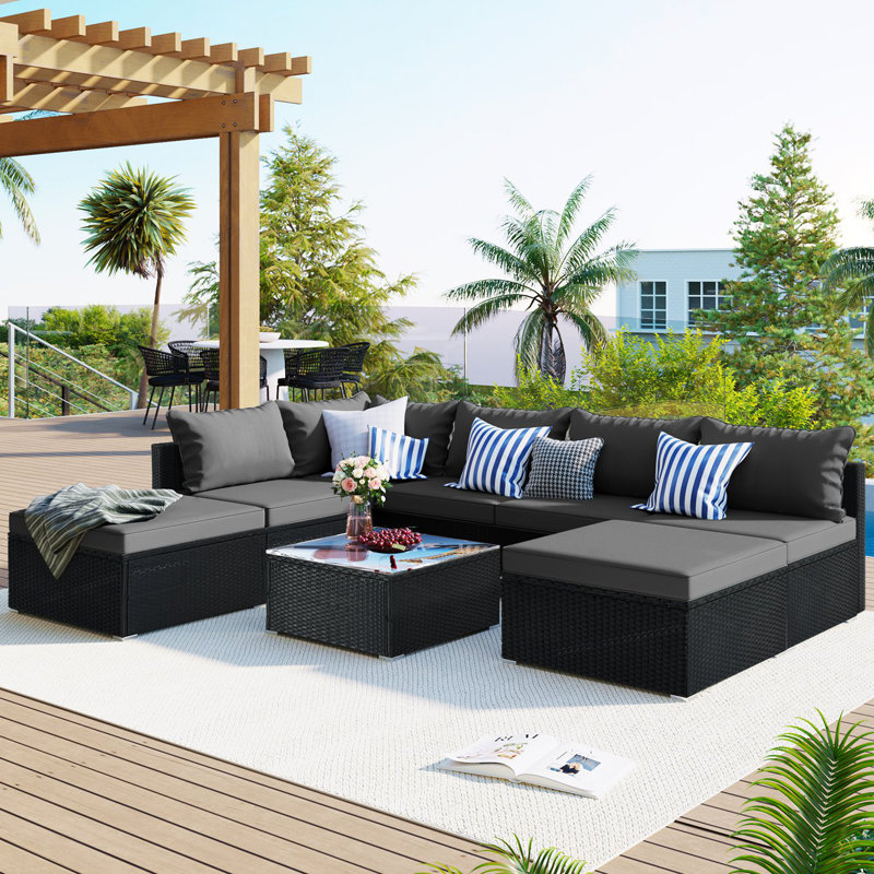 Ensemble de mobilier d'extérieur 8 pièces, ensemble de conversation en osier de jardin, coussins combinables pour canapé simple