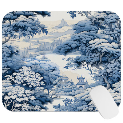 Blue Chinoiserie Asian Style Pattern III Asian Gaming Cute Office Laptop Desk Pad Gift Mat Square Rectangle Non-Slip Mousepad