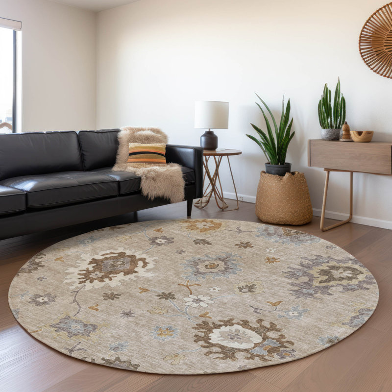 Lummus Washable Damask Indoor / Outdoor Rug, Round 8'