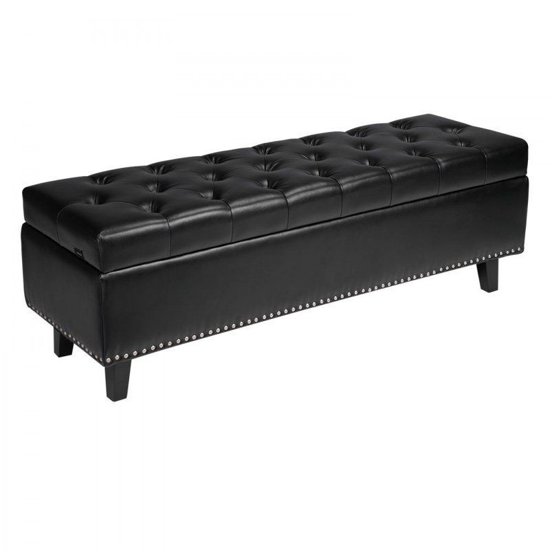 Faux Leather Upholstered Storage Bench, Black