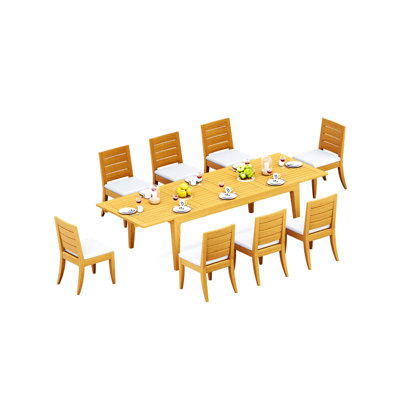 10 Seats 11 Pcs Grade-A Teak Wood Dining Set: 122" Caranas Double Extension Rectangle Table And 10 Atnas  Armless Chairs #11AT2900