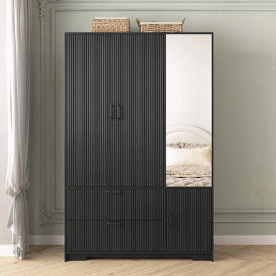 Miroir de garde-robe avec portes et tiroirs à DEL avec tablettes réglables
