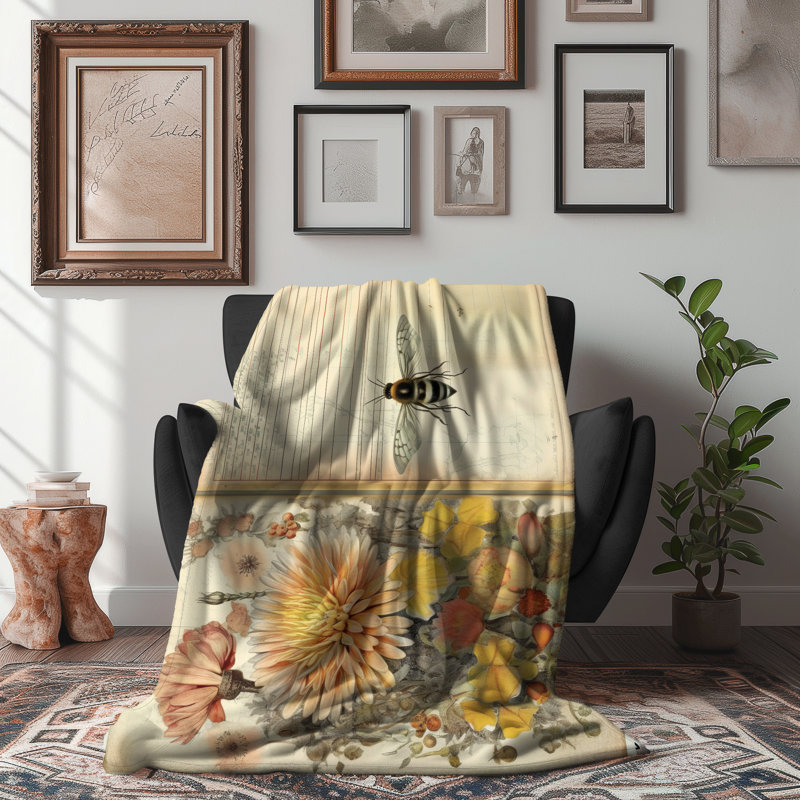 Pollen Patrol Portfolio - couverture en sherpa de qualité supérieure 1 pièce - reproduction d'art luxueuse, Grand lit