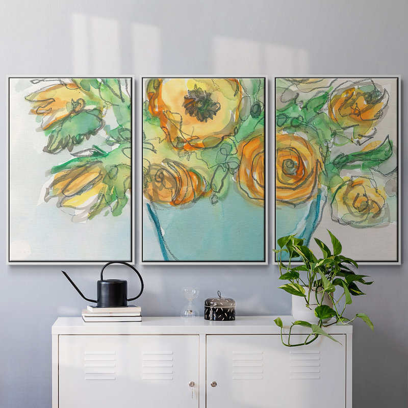 "Spring Floral Accent II", reproduction sur toile 3 pièces, H 24 po x l 48 po, Cadre blanc