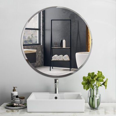 Frameless Round Bathroom Mirror with Bevelled Edge