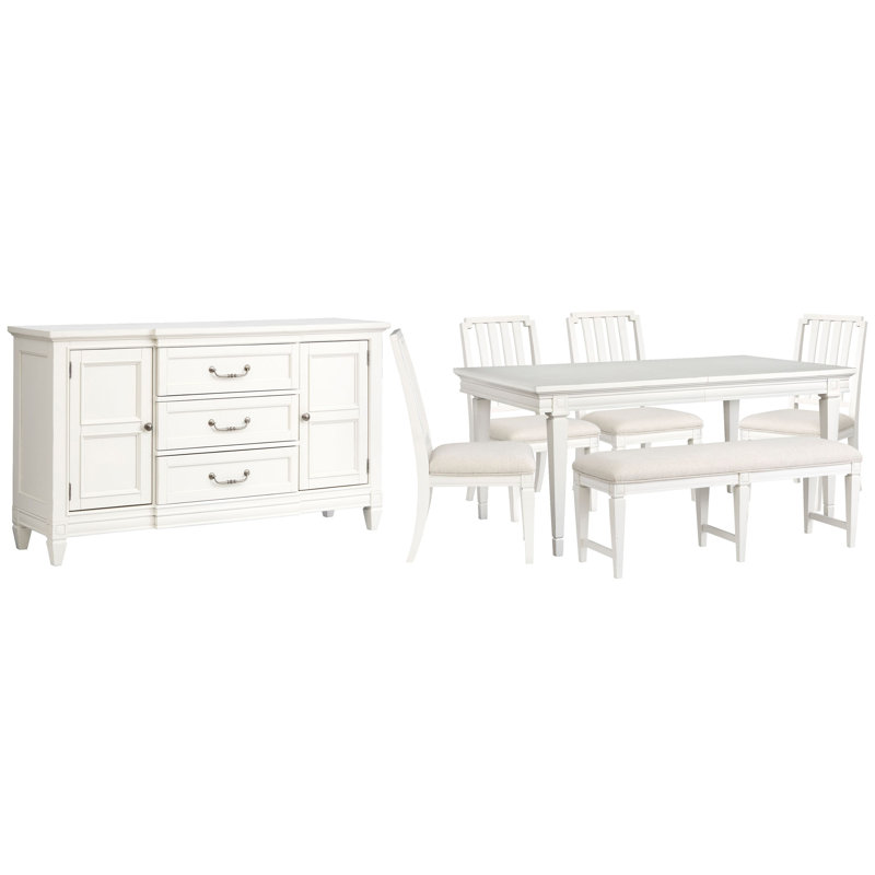 Gilvira Extendable Rectangular Dining Table With 4 Side Chairs Upholstered Bench And Buffet