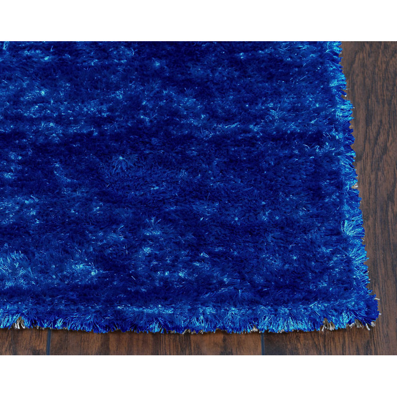 Tapis bleu marine à poils longs de couleur bleu marine à poils longs 2 pi x 5 pi réversible