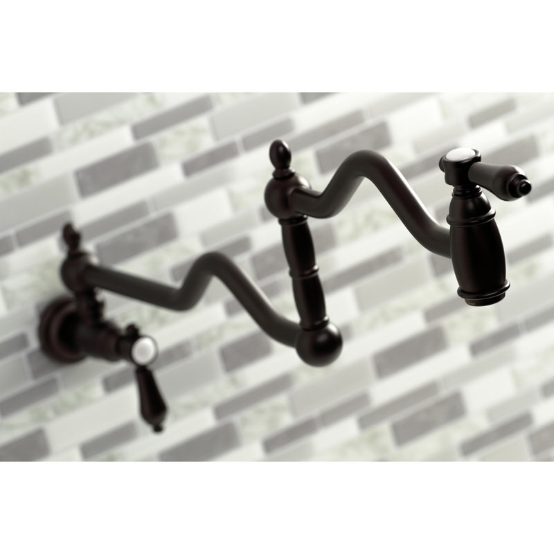 Kingston Brass Heirloom Two-Handle 1-Hole Wall Mount Pot Filler Faucet, Oil Rubbed Bronze
