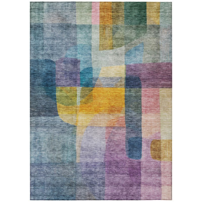 Machine Washable Indoor/Outdoor Chantille ACN1113 Blue Rug