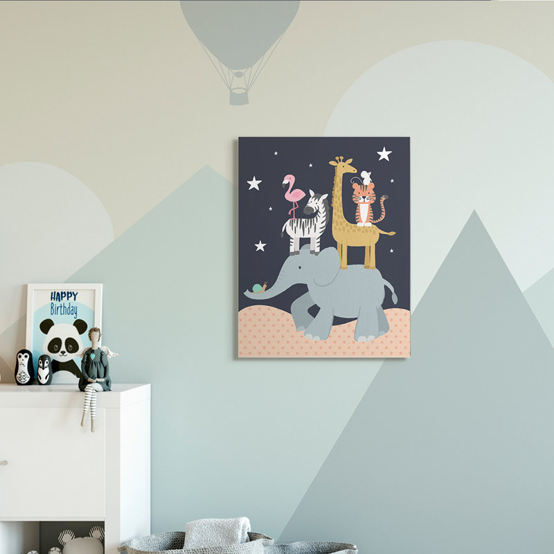 Ciel étoilé, safari, animaux, éléphant, girafe, zèbre, H 40 po x l 30 po x P 1,5 po, Toile tendue
