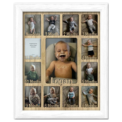 Personalized Baby First Year Picture Frame - Holds 12 Wallets and 1 5x7 Photo - 11x14