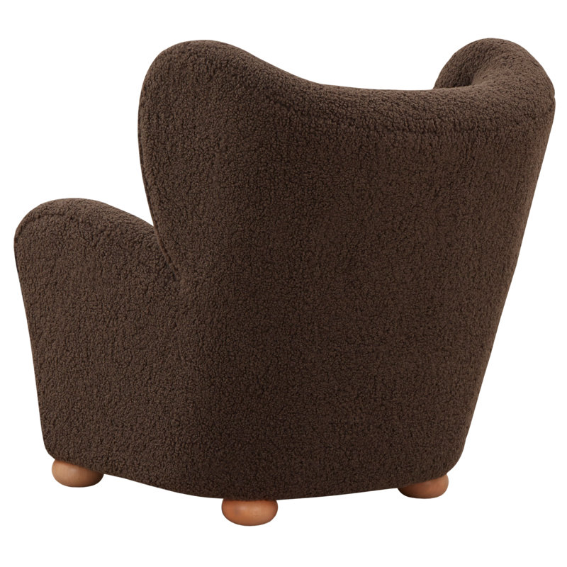 Levin Wingback Accent Chair, Dark Brown Faux Shearling