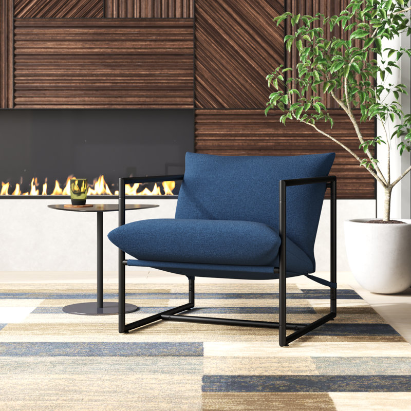Reagle Modern Metal Framed Sling Accent Chair, Misty Navy
