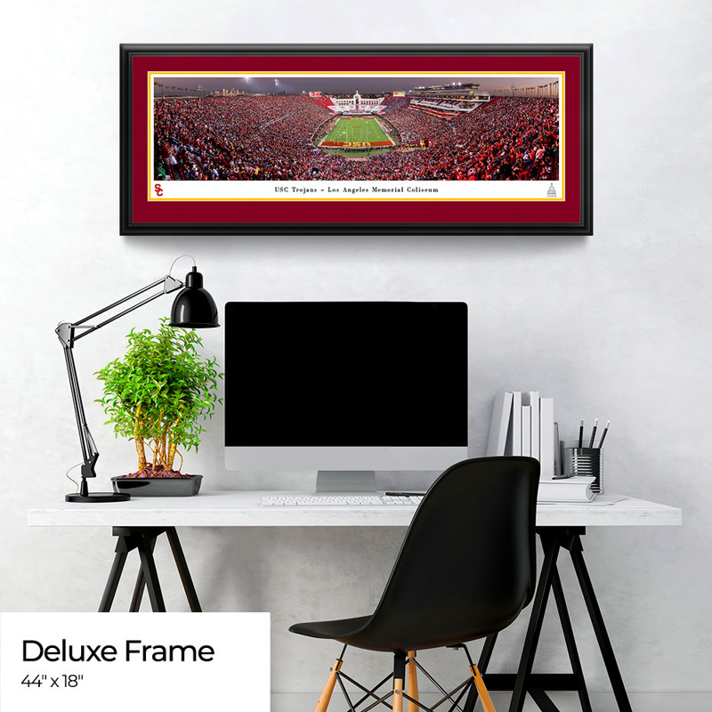 USC Trojans Football, 18" H x 44" W x 0.875" D, Black Deluxe Framed, Red