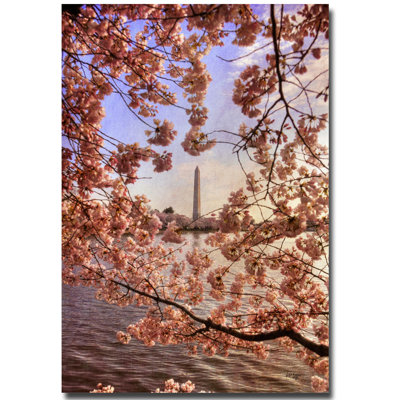Khosrov 'Cherry Blossoms at the Washington Monument' by Lois Bryan Photographic Print on Canvas
