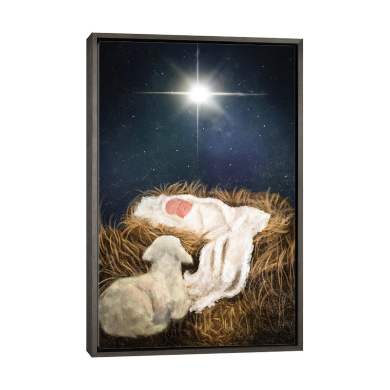 «O Come Let Us Adore him», reproduction d'art sur toile encadrée, 60" H x 40" W, Cadre flottant sans passe-partout, Gris