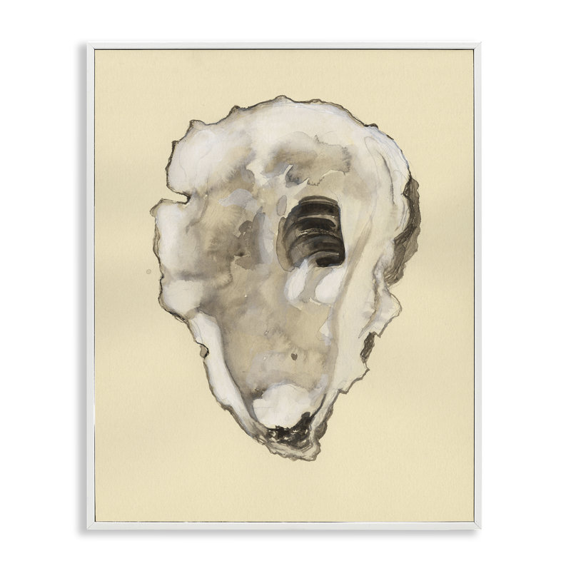  Beige Oyster Shape Grey Framed Giclee Art by Michael Willett, H 30 po x l 24 po