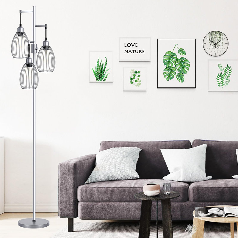 Lampe sur pied moderne 70 "pour le salon, Argent argent, Argent argent