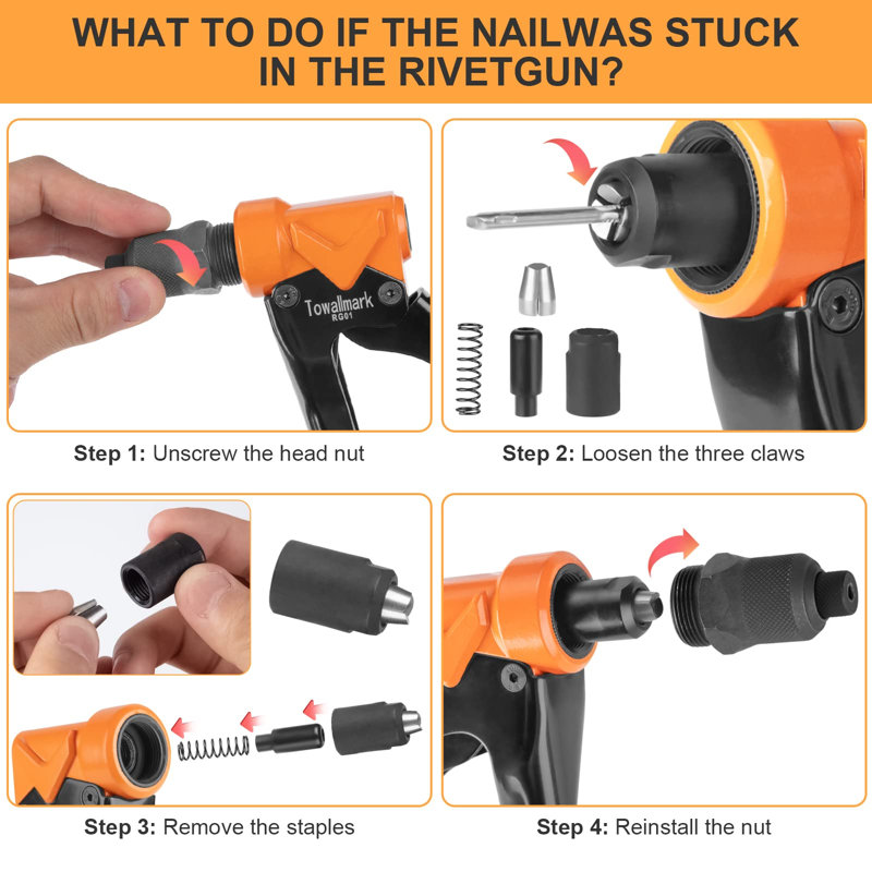 4-in-1 Heavy Duty Pop Rivet Tool Kit – 200 Rivets Included – 4 Quick-Change Nosepieces (3/32", 1/8", 5/32", 3/16") – Ergonomic Anti-Slip Grip – System default_1