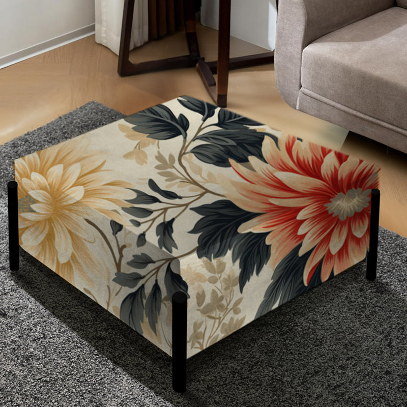 Grand repose-pieds carré rétro vintage vert et beige Dahlia