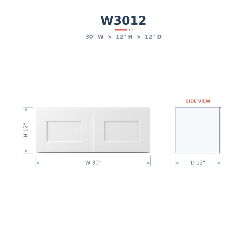 Armoire murale moderne de style Shaker en bois massif et contreplaqué blanc, 2 portes - 30,5 cm (12 po) de hauteur