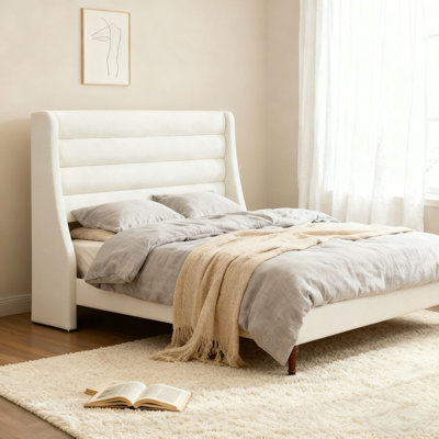Lit plateforme en tissu d'ameublement avec tête de lit Chenille
