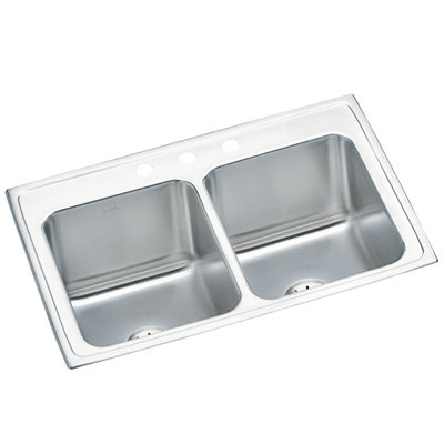 Lustertone 33" L x 22" W Double Basin Drop-In Kitchen Sink with Drain Assembly