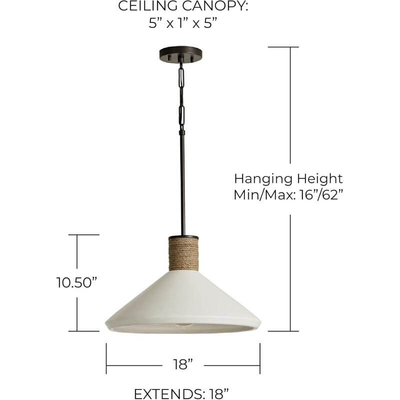 Luminaire suspendu conique urbain / industriel Capital Lighting Destin: céramique douce blanche et jute, 1 lumière