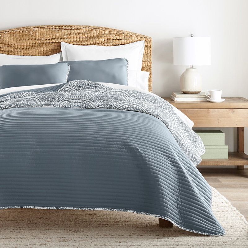 Becky Cameron Geometric Shapes Quilt Set, Dusk Blue, King Quilt + 2 King Shams