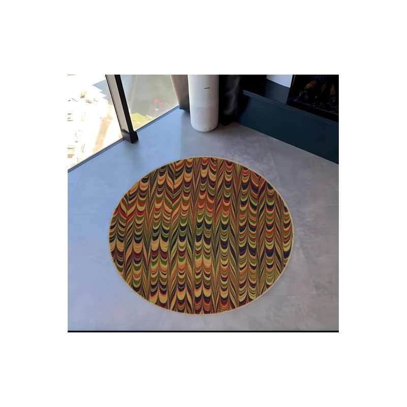Detailed Modern Decorative Carpet With Multicolored Marbling Pattern, Round 4'