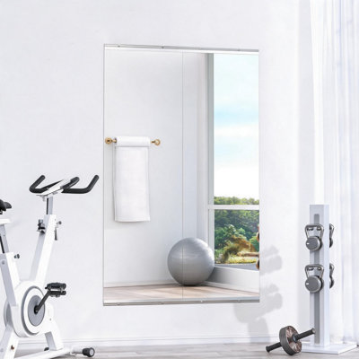 Miroir Home Gym L 55 po x l 17 po - Grand miroir corporel 2 pièces pour yoga, remise en forme, garage, studio de danse, fixation murale, verre trempé de 0,16 po sans cadre