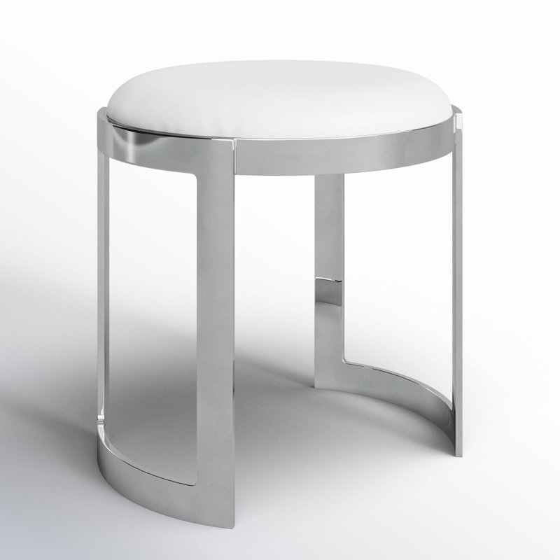 Nouri Metal Accent Stool, White Faux Leather, Silver 