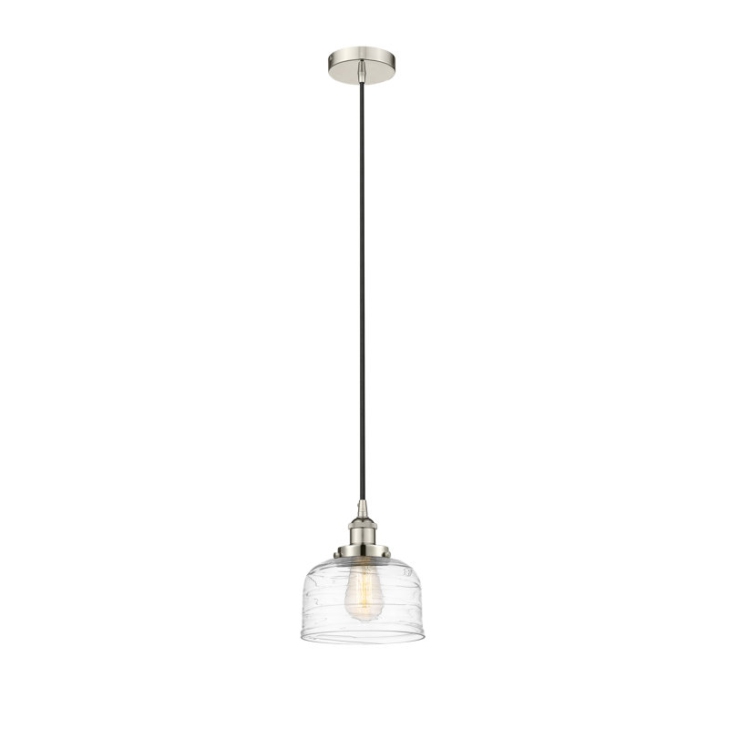 Luminaire suspendu en forme de cloche à 1 lumière Buckhall, H 9,5 po x l 8 po x P 8 po, Tourbillon déco transparent