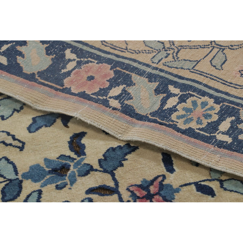 Antique Chinese Peking Runner In Beige With Bright Florals & Vines - Rug & Kilim