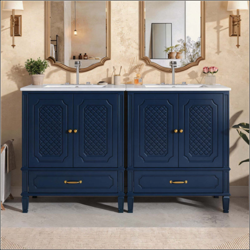Ensemble de meuble-lavabo avec lavabo double, 2 armoires avec porte et 2 tiroirs