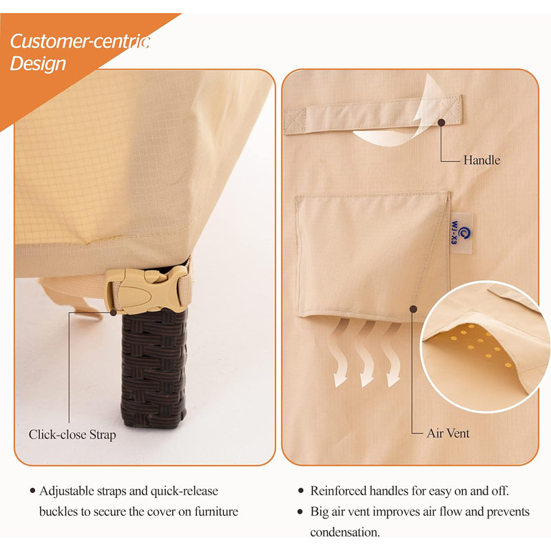 Beige Waterproof Ripstop Outdoor Patio Table Cover, 126"W x 84"D x 31"H