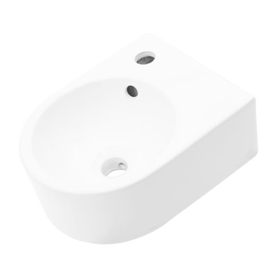 White Ceramic Mounted Sink For Bathroom - 13X10.19 Inch, Stain Material, Modern Design Inch Wall Mount, Ceramic, White, Smooth And Polished, Faucet Hole