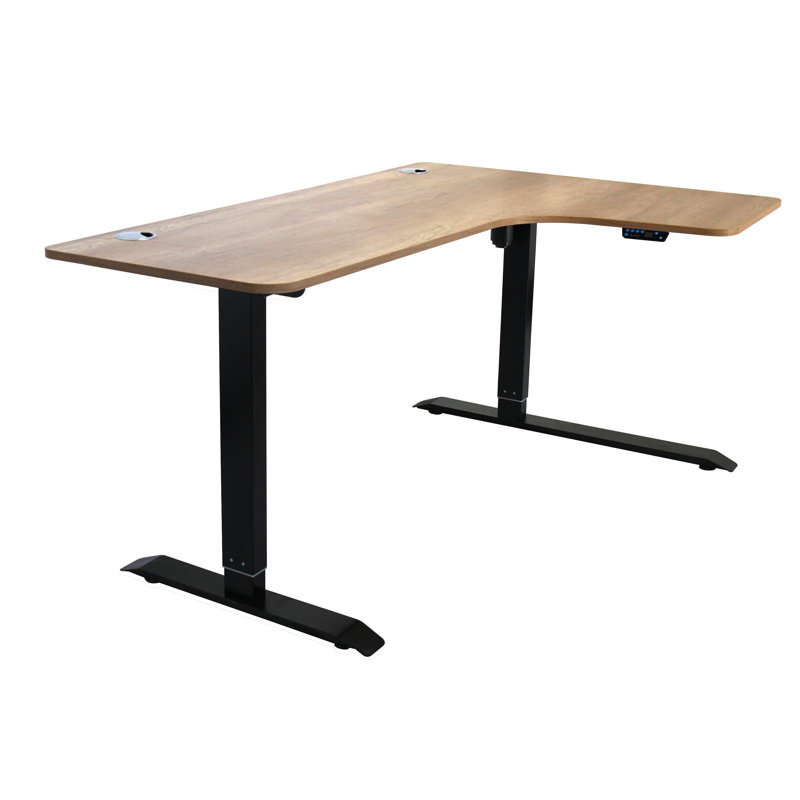 Bureau debout à hauteur réglable en L, Chêne / Noir