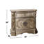 Table de chevet 1 tiroir et 2 portes en bois, plateau en marbre, argent antique, tiroir doublé de feutre, façade française, fonction, fermeture manuelle, rangement pour chambre à coucher, butée supérieure en bois de peuplier, fermeture, solide