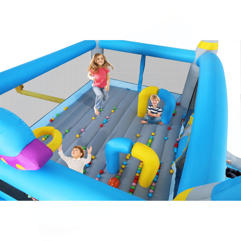Multifunctional Jump 'N Slide Inflatable Bouncer For Kids Complete Setup With Blower - 198" X 180" Play Area - 96" Tall
