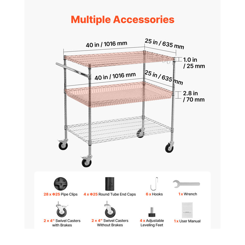 Chariot de service 40 x 25 x 40,9 pouces