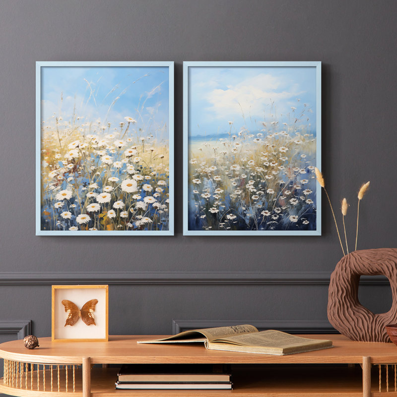 Impression encadrée FLORAL Series V-Premium - prête à être accrochée - aucun clou requis - aucun clou requis, Bleu