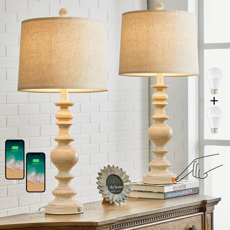 Lampe de table en résine 27,5 po Polina avec toucher, convient au salon, à la chambre à coucher, au bureau et au dortoir