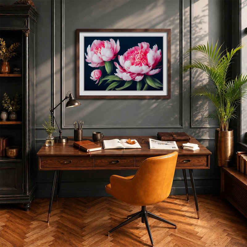 Royal Peonies - Framed Print, 46cm H x 64cm W x 2cm D, Walnut 