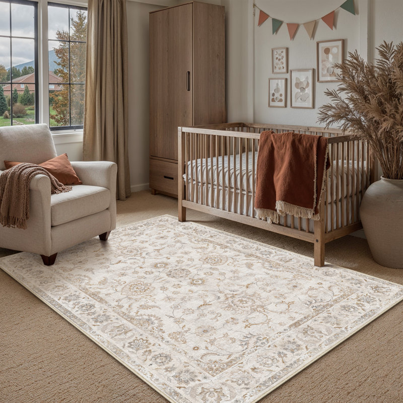 Tapis de style oriental classique pour le salon Aveline, Beige, Rectangle 5 pi x 7 pi