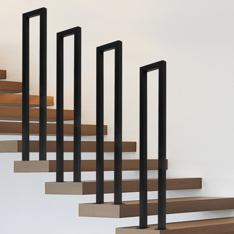 U-Shaped Handrail For Indoor Stairs, Black, 35.43" H x 7.87" W x 2.36" D