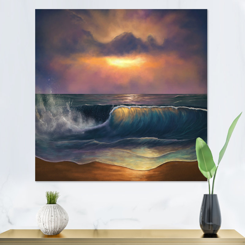 Vagues de l'océan au lever du soleil - On, H 16 po x l 16 po x P 1 po, Toile tendue