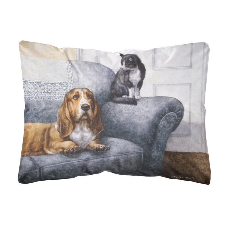  Coussin intérieur / extérieur Basset Hound and Cat on Couch
