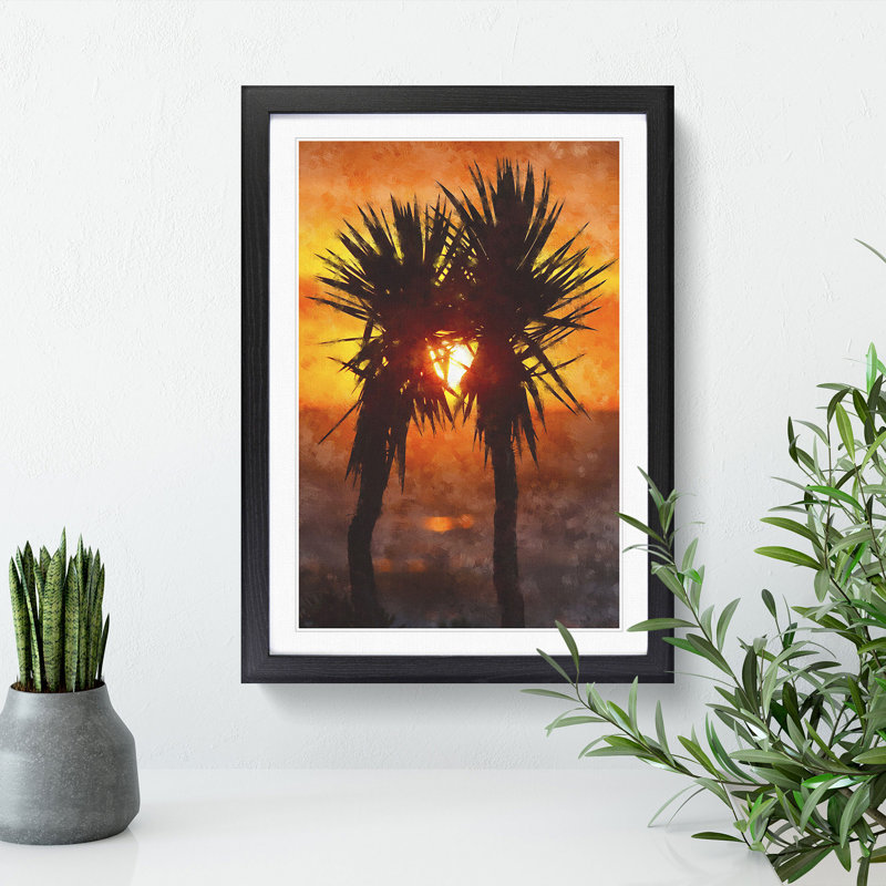 Palm Trees at Sunset Vol.2 - Picture Frame Painting, 65cm H x 48cm W x 2cm D, Black Framed