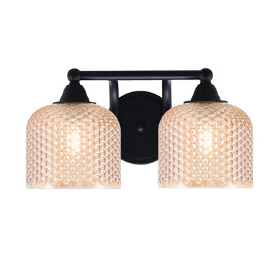 Vickery 2 Light Bath Bar Shown In Matte Black Finish With 6" Amber Textured Glass